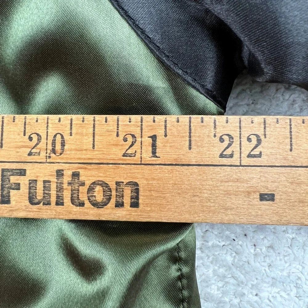 American Stitch Mens XL Bomber Jacket Olive Green Black Dragon Embroidered Satin